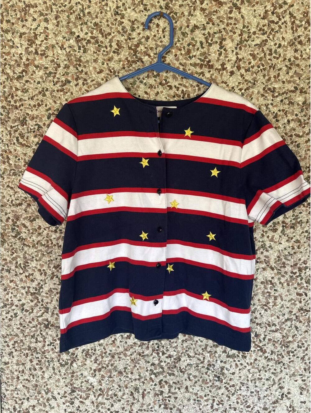 VTG Breckenridge Petite Patriotic Stripe Star Button Front Top Women’s PL USA